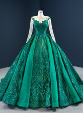 Wide Range Of Green Sequins Satin Long Sleeve Scoop Pleats Prom Dress